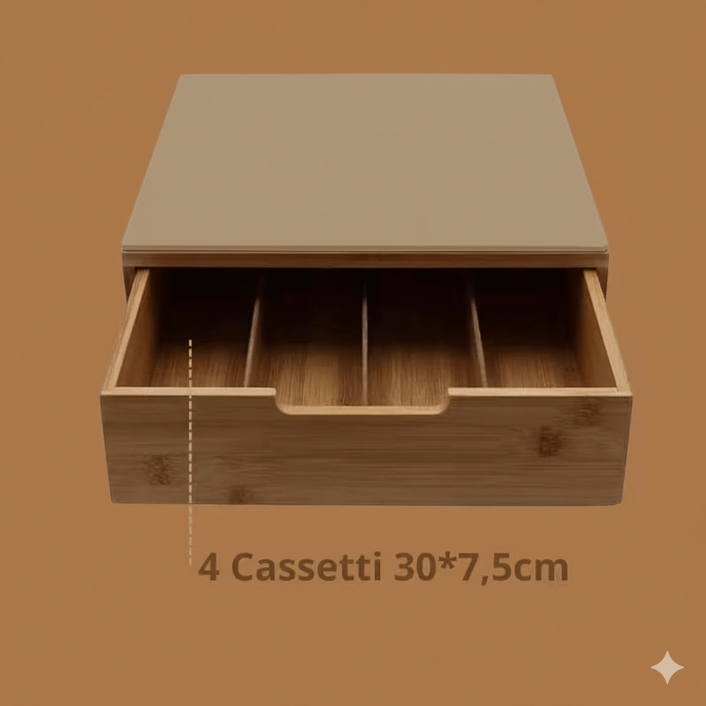 Porta Cialde in Bambù con Cassetto – Organizer Elegante per Cialde, Capsule e Tisane