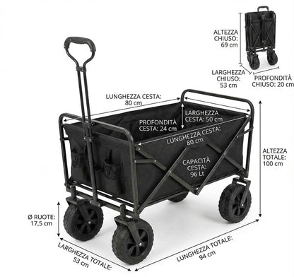 Carrello Portatutto Pieghevole – Portata 65kg, 96L – Nero