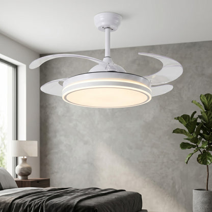 Ventilatore da Soffitto 108 cm con Pale a Scomparsa, Luce LED Dimmerabile e Telecomando - Bianco