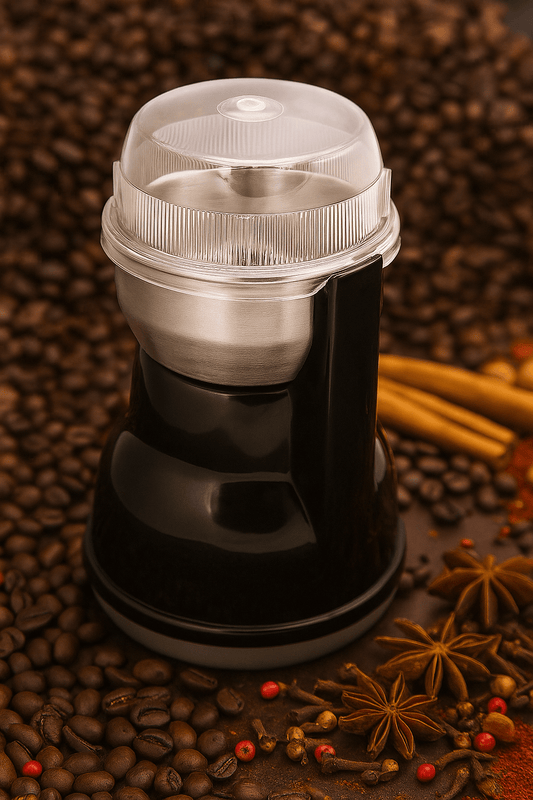 Macinacaffè Elettrico Regolabile in Acciaio Inox – Lama Doppia, Potente 160W, Design Compatto ed Elegante, Ideale per Caffè, Spezie, Semi e Frutta Secca – Aroma Fresco Ogni Mattina
