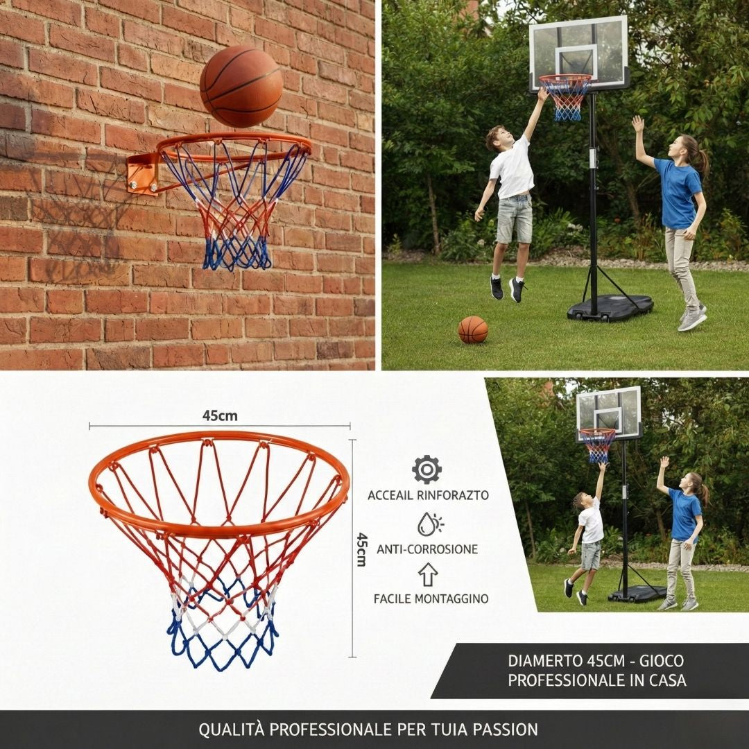 Canestro da Basket Professionale con Rete Tricolore - Diametro 45cm