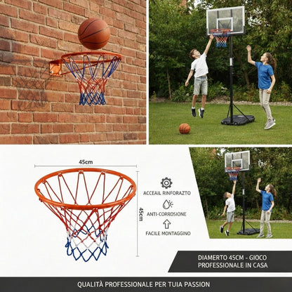 Canestro da Basket Professionale con Rete Tricolore - Diametro 45cm