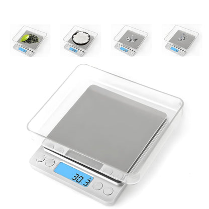 Bilancino di Precisione Digitale 0.1g–3000g con Display LCD, Funzione Tara, Multimisura g/oz/ct – Bilancia Professionale per Cucina, Gioielli, Laboratorio e Diete
