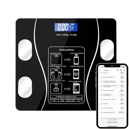 Bilancia Pesapersone Digitale Bluetooth Professionale con Analisi della Composizione Corporea, Display LCD ad Alta Leggibilità, Capacità Massima 180 kg, Nero