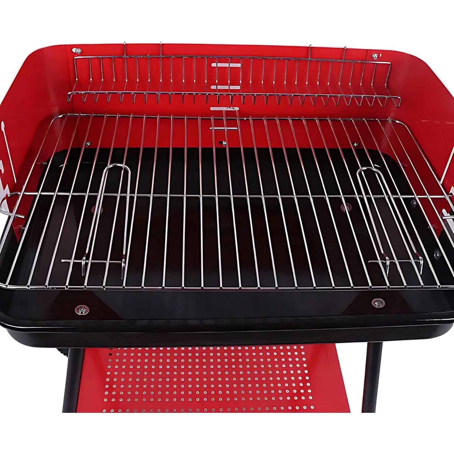 Barbecue a Carbonella Portatile BBQ con Ruote – Griglia in Metallo Resistente Rosso e Nero con Ripiano Laterale, Perfetto per Giardino, Terrazzo e Outdoor, 69 x 45 x 84 cm