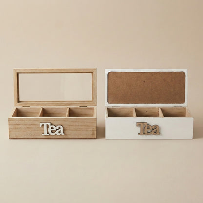 scatola Porta Tè in Legno a 3 Scomparti – Design Shabby Chic 24cm