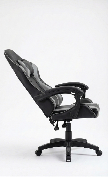 Sedia Gaming Ergonomica Sportiva Grigia e Nera – Poltrona Ufficio Girevole con Poggiatesta e Design Racing