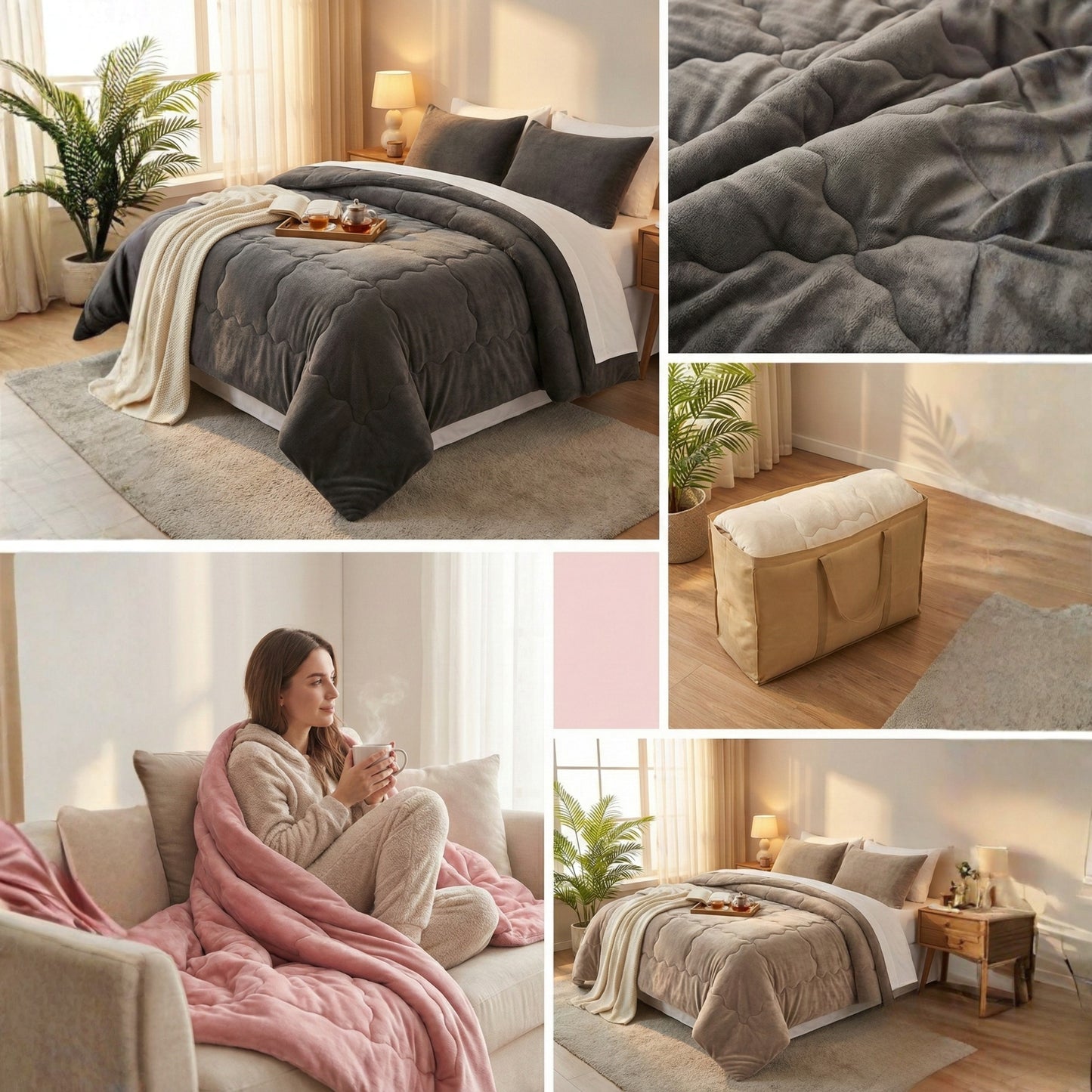 Un lussuoso copriletto spesso a doppio strato, caldo e accogliente per la biancheria da letto autunnale e invernale, realizzato in tessuto morbido e confortevole, lavabile in lavatrice e non include federe