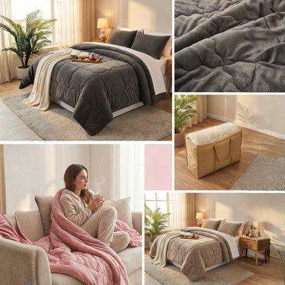 Un lussuoso copriletto spesso a doppio strato, caldo e accogliente per la biancheria da letto autunnale e invernale, realizzato in tessuto morbido e confortevole, lavabile in lavatrice e non include federe