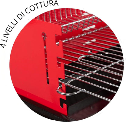 Barbecue a Carbonella Portatile BBQ con Ruote – Griglia in Metallo Resistente Rosso e Nero con Ripiano Laterale, Perfetto per Giardino, Terrazzo e Outdoor, 69 x 45 x 84 cm