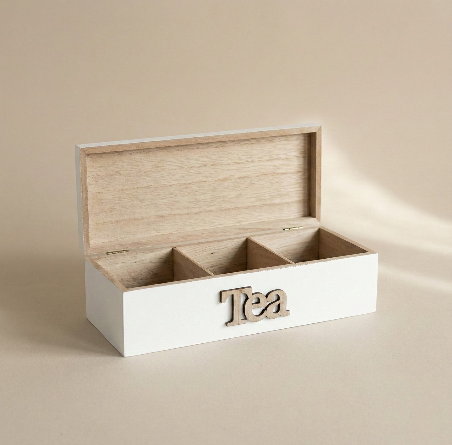 scatola Porta Tè in Legno a 3 Scomparti – Design Shabby Chic 24cm