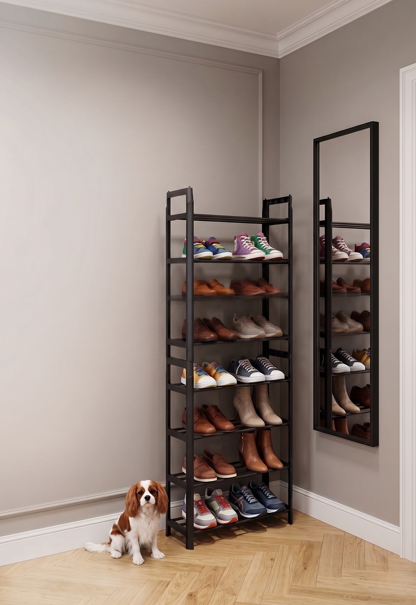 Scarpiera Salvaspazio Slim a 8 Ripiani in Plastica - 50x19x129 cm - Nero