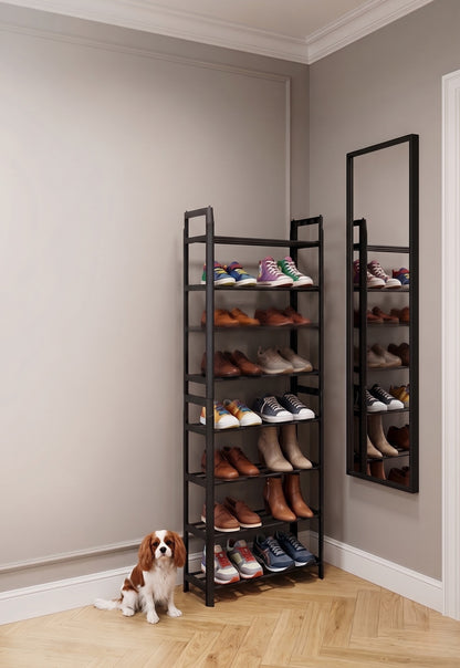 Scarpiera Salvaspazio Slim a 8 Ripiani in Plastica - 50x19x129 cm - Nero