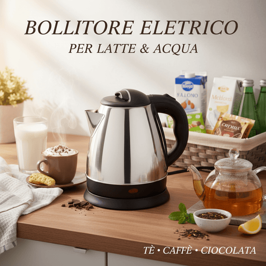 Bollitore Elettrico Compatto da 1 Litro in Acciaio Inossidabile 1350w – Design Ergonomico, Spegnimento Automatico, Protezione Antisurriscaldamento, Ideale per Viaggi, Ufficio e Cucine Piccole – Disponibile in Finitura Spazzolata o Lucida