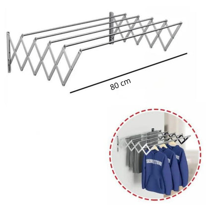Stendibiancheria da Parete Estensibile 80cm in Metallo. Stendino a Muro Salvaspazio Retrattile Pieghevole per Bagno, Balcone e Lavanderia. Resistente e Antiruggine. Design Compatto Ideale per Piccoli Spazi.