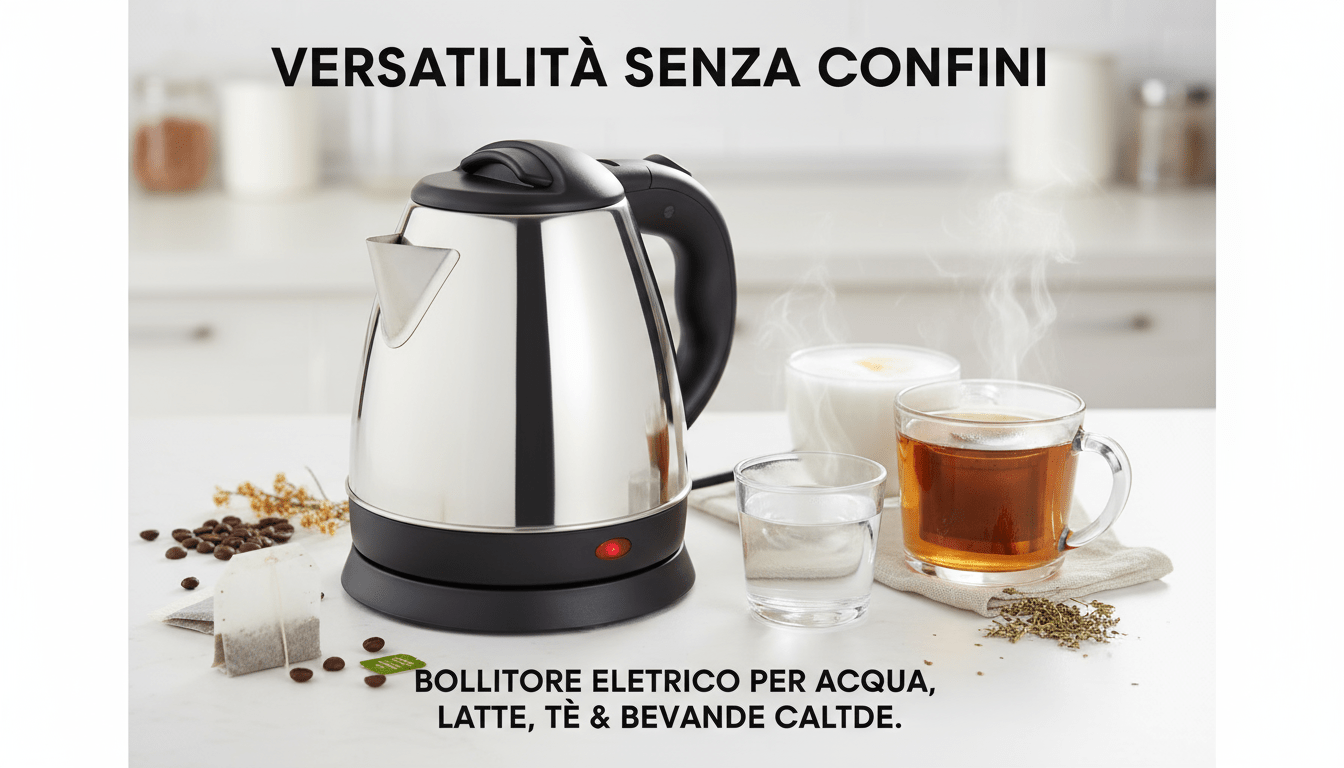 Bollitore Elettrico Compatto da 1 Litro in Acciaio Inossidabile 1350w – Design Ergonomico, Spegnimento Automatico, Protezione Antisurriscaldamento, Ideale per Viaggi, Ufficio e Cucine Piccole – Disponibile in Finitura Spazzolata o Lucida