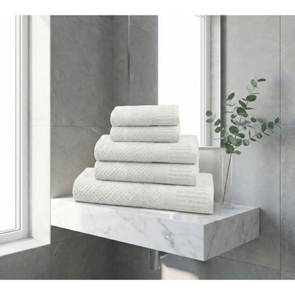 Set 5 Asciugamani Bianchi 500 GSM Cotone. Kit Bagno Hotel Spa: 1 Telo Doccia 90x140, 2 Viso 50x100, 2 Ospite 40x60. Spugna Bianca Assorbente Alta Qualità. Biancheria Casa Lussuosa Resistente.