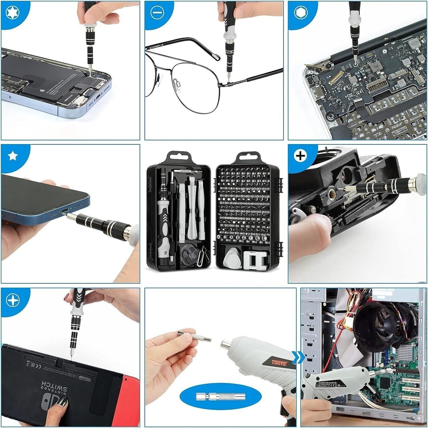 Set di Cacciaviti di Precisione 115 in 1, Kit di Strumenti per la Riparazione di Elettronica con Punte Magnetiche Micro per iPhone, Computer, pz, Laptop, Telefono, Mac, Tablet, Fai Da Te Domestico, Console di Gioco, Occhiali, Orologio, Campanello Ecc