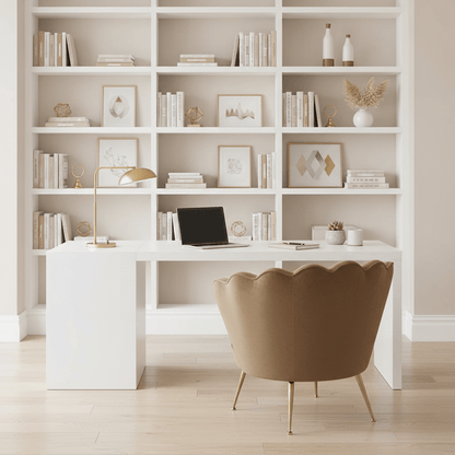 Poltrona a Conchiglia in Velluto Marrone con Cuscino. Gambe in Metallo Dorato. Design Moderno Glamour per Salotto, Camera e Vanity. Seduta Imbottita ed Ergonomica. Misure 70x67x75cm. Stile Vintage Chic.