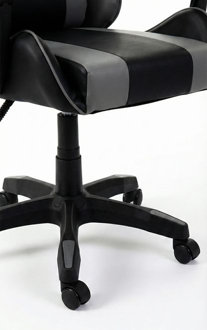 Sedia Gaming Ergonomica Sportiva Grigia e Nera – Poltrona Ufficio Girevole con Poggiatesta e Design Racing