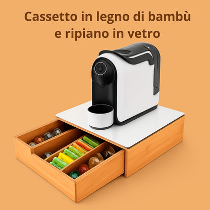 Porta Cialde in Bambù con Cassetto – Organizer Elegante per Cialde, Capsule e Tisane