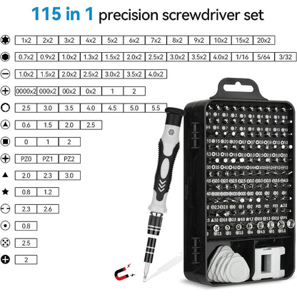 Set di Cacciaviti di Precisione 115 in 1, Kit di Strumenti per la Riparazione di Elettronica con Punte Magnetiche Micro per iPhone, Computer, pz, Laptop, Telefono, Mac, Tablet, Fai Da Te Domestico, Console di Gioco, Occhiali, Orologio, Campanello Ecc