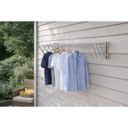 Stendibiancheria da Parete Estensibile 80cm in Metallo. Stendino a Muro Salvaspazio Retrattile Pieghevole per Bagno, Balcone e Lavanderia. Resistente e Antiruggine. Design Compatto Ideale per Piccoli Spazi.