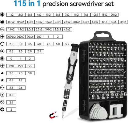 Set di Cacciaviti di Precisione 115 in 1, Kit di Strumenti per la Riparazione di Elettronica con Punte Magnetiche Micro per iPhone, Computer, pz, Laptop, Telefono, Mac, Tablet, Fai Da Te Domestico, Console di Gioco, Occhiali, Orologio, Campanello Ecc