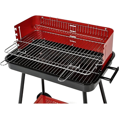 Barbecue a Carbonella Portatile BBQ con Ruote – Griglia in Metallo Resistente Rosso e Nero con Ripiano Laterale, Perfetto per Giardino, Terrazzo e Outdoor, 69 x 45 x 84 cm