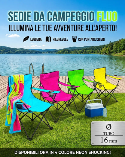 Sedia Pieghevole da Campeggio e Pesca in Poliestere 600D con Braccioli e Sacca