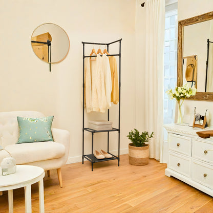 Appendiabiti Guardaroba in Metallo 180 cm con Ripiani – Stand Porta Abiti Salvaspazio, Stabile e Facile da Montare – Ideale per Camera, Ingresso, Cabina Armadio