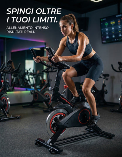 Cyclette da Casa Indoor Bike con Volano da 4kg, Cardiofrequenzimetro e Display LCD - Regolabile, Portata 150kg