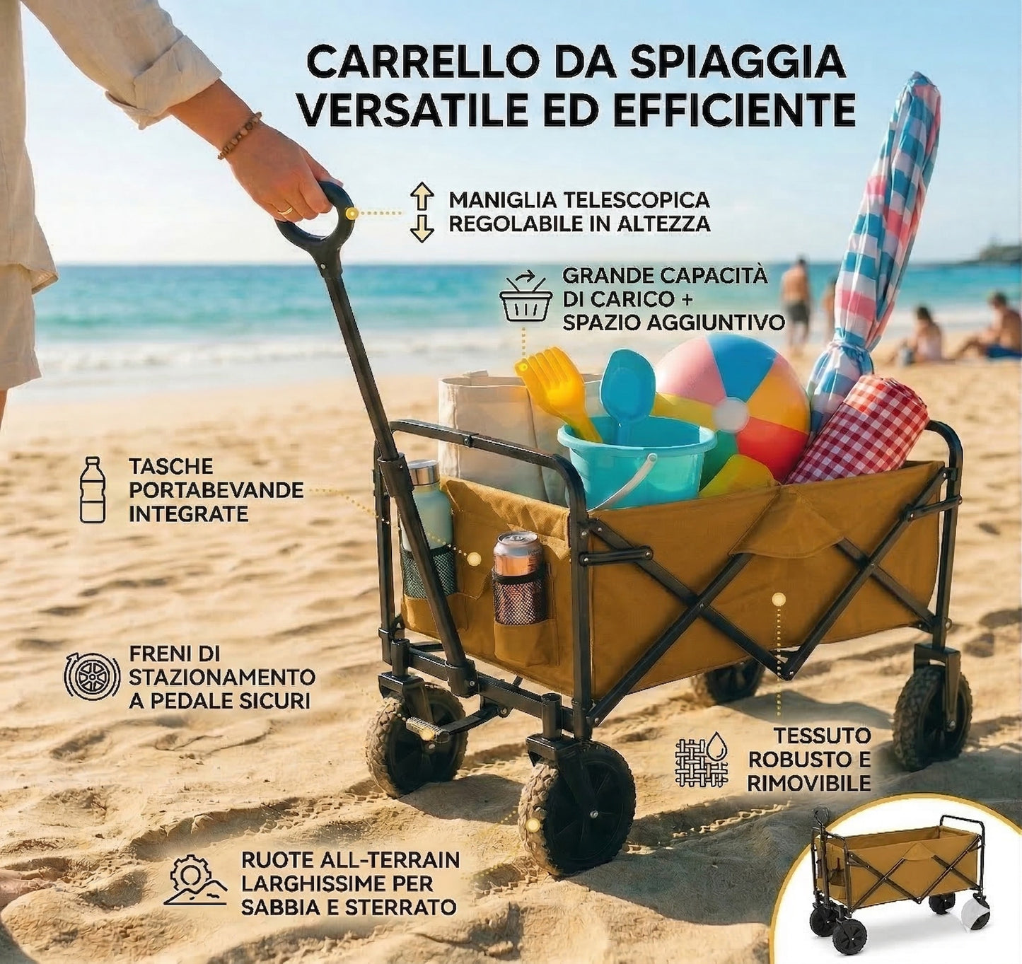 Carrello Portatutto Pieghevole – Portata 65kg, 96L – sabbia
