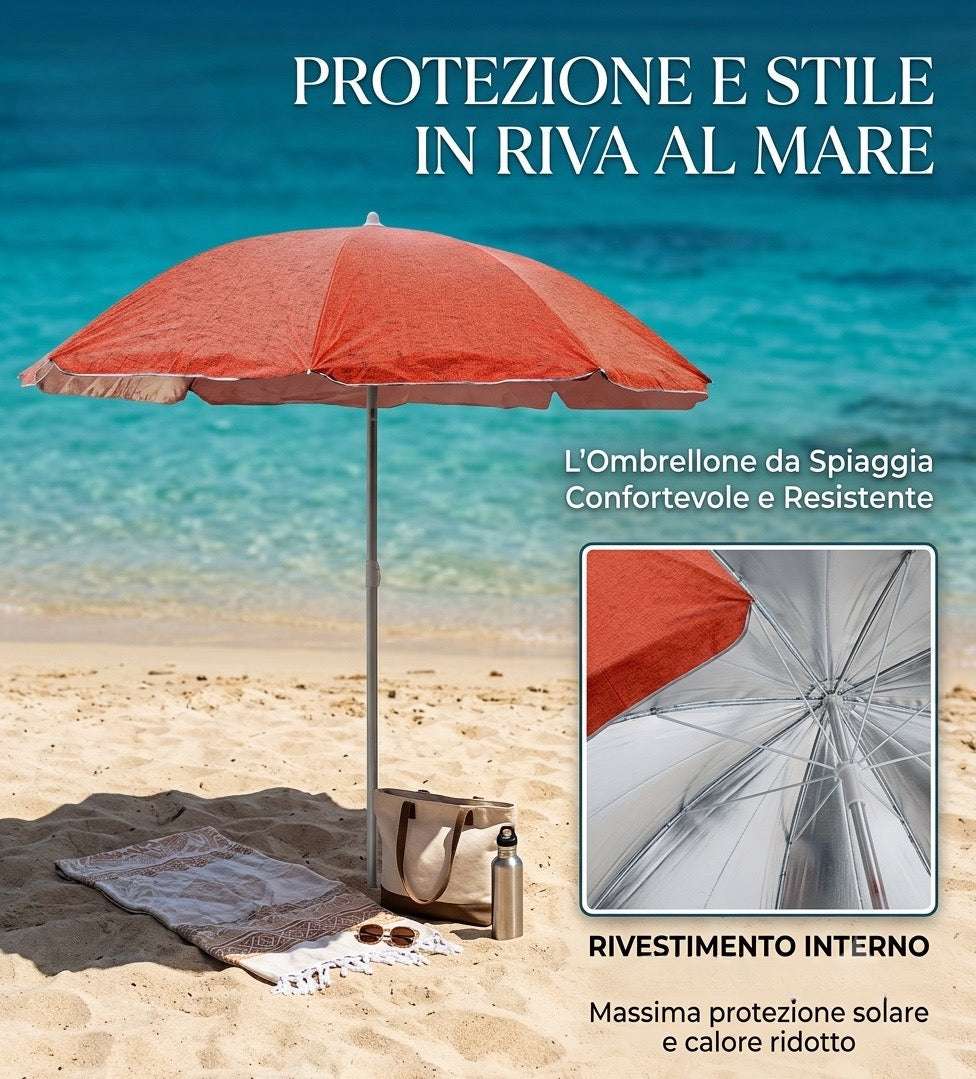 Ombrellone da Spiaggia Ø 170 cm - Interno Silver Anti-UV con 8 Stecche Rinforzate