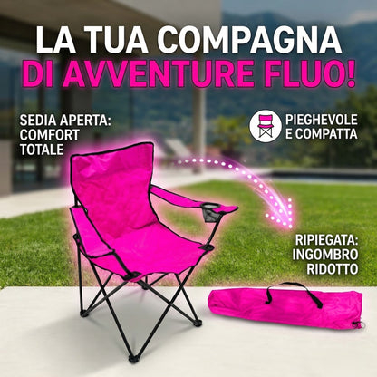 Sedia Pieghevole da Campeggio e Pesca in Poliestere 600D con Braccioli e Sacca