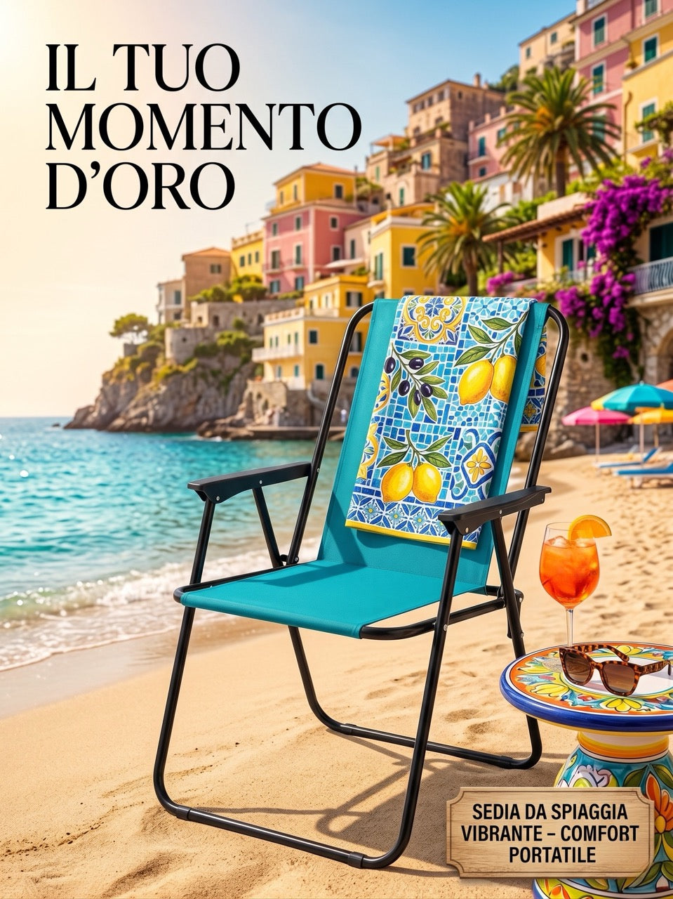 Sedia Relax Pieghevole in Acciaio e Poliestere - Da Esterno e Campeggio
