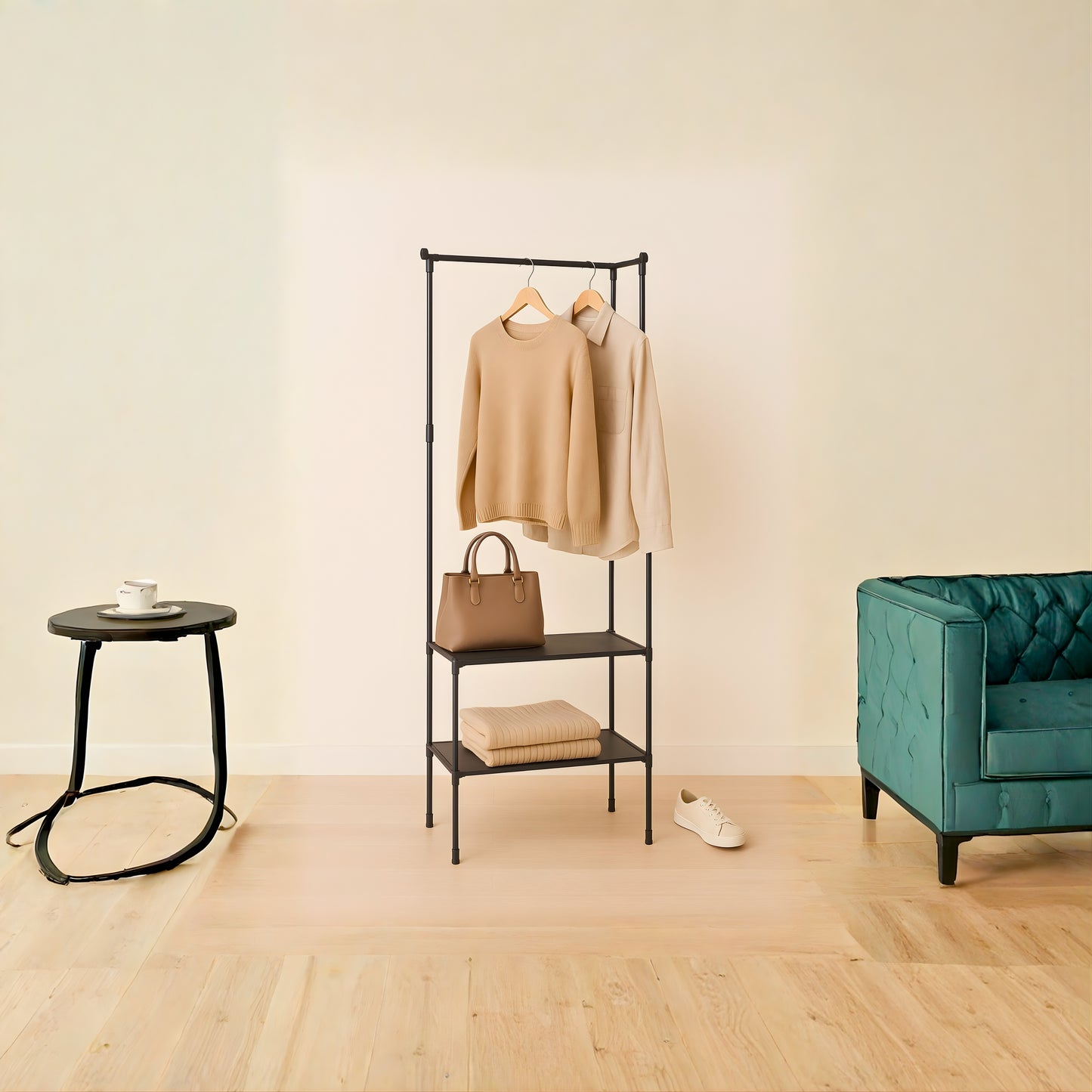 Appendiabiti Guardaroba in Metallo 180 cm con Ripiani – Stand Porta Abiti Salvaspazio, Stabile e Facile da Montare – Ideale per Camera, Ingresso, Cabina Armadio