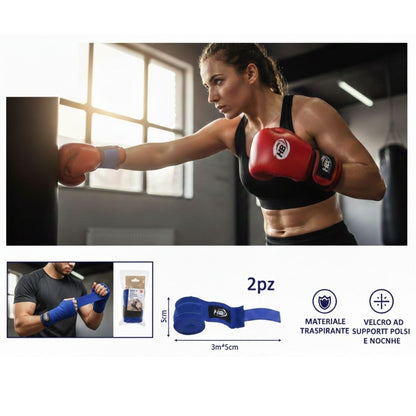 Bende da Boxe Professionali 3m x 5cm - Set 2 Pezzi Fasce Mani per Muay Thai, MMA e Kickboxing