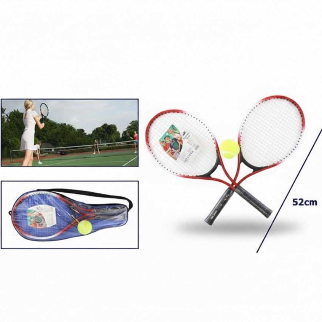Set Tennis Junior - 2 Racchette 52cm con Pallina e Custodia Trasportabile