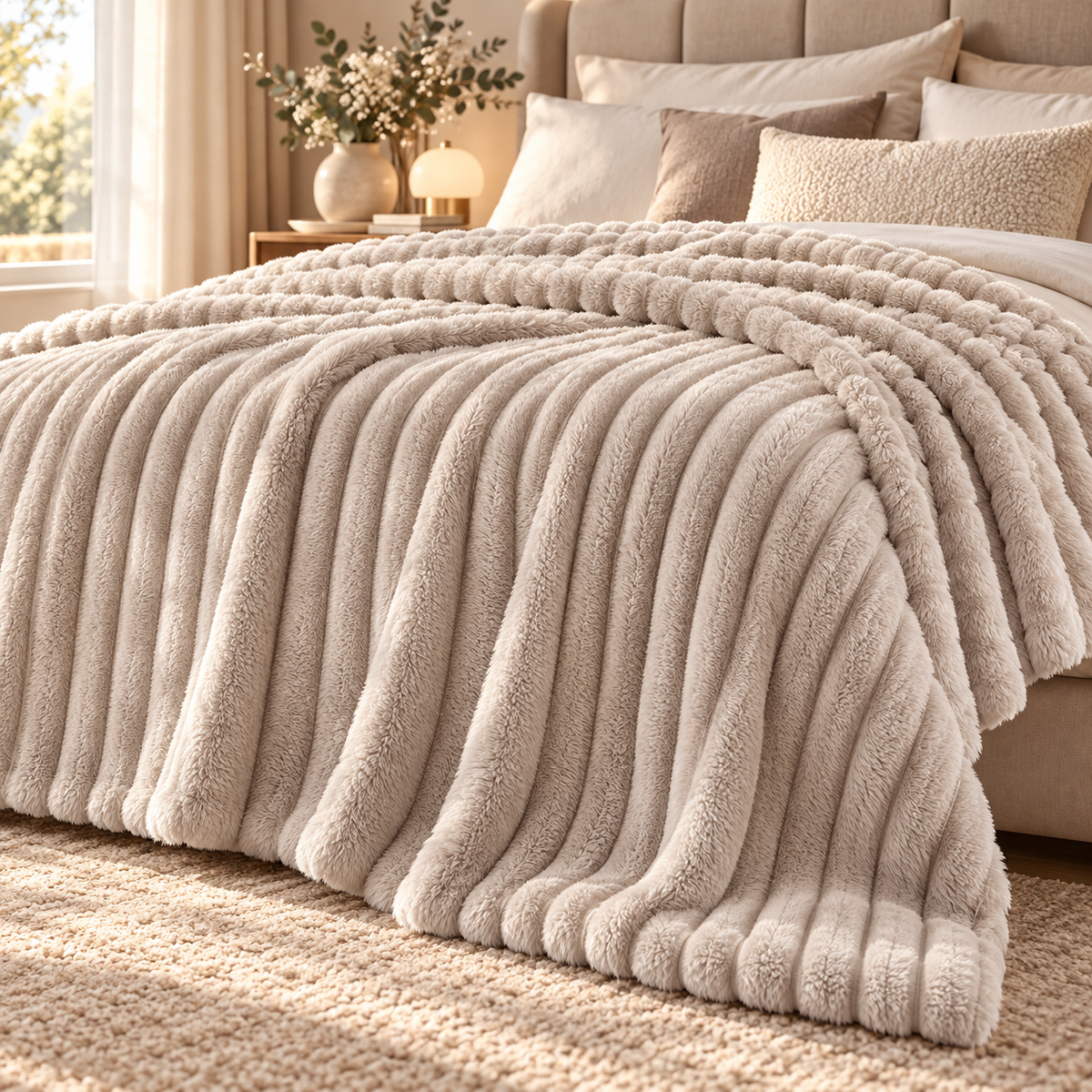 Plaid Matrimoniale in Caldo Pile con Sherpa e Lavorazione a Coste in Rilievo, Coperta Letto Sofà Super Morbida, Disponibile in 8 Colori, Accessorio Arredo Relax 11