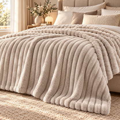 Plaid Matrimoniale in Caldo Pile con Sherpa e Lavorazione a Coste in Rilievo, Coperta Letto Sofà Super Morbida, Disponibile in 8 Colori, Accessorio Arredo Relax 11