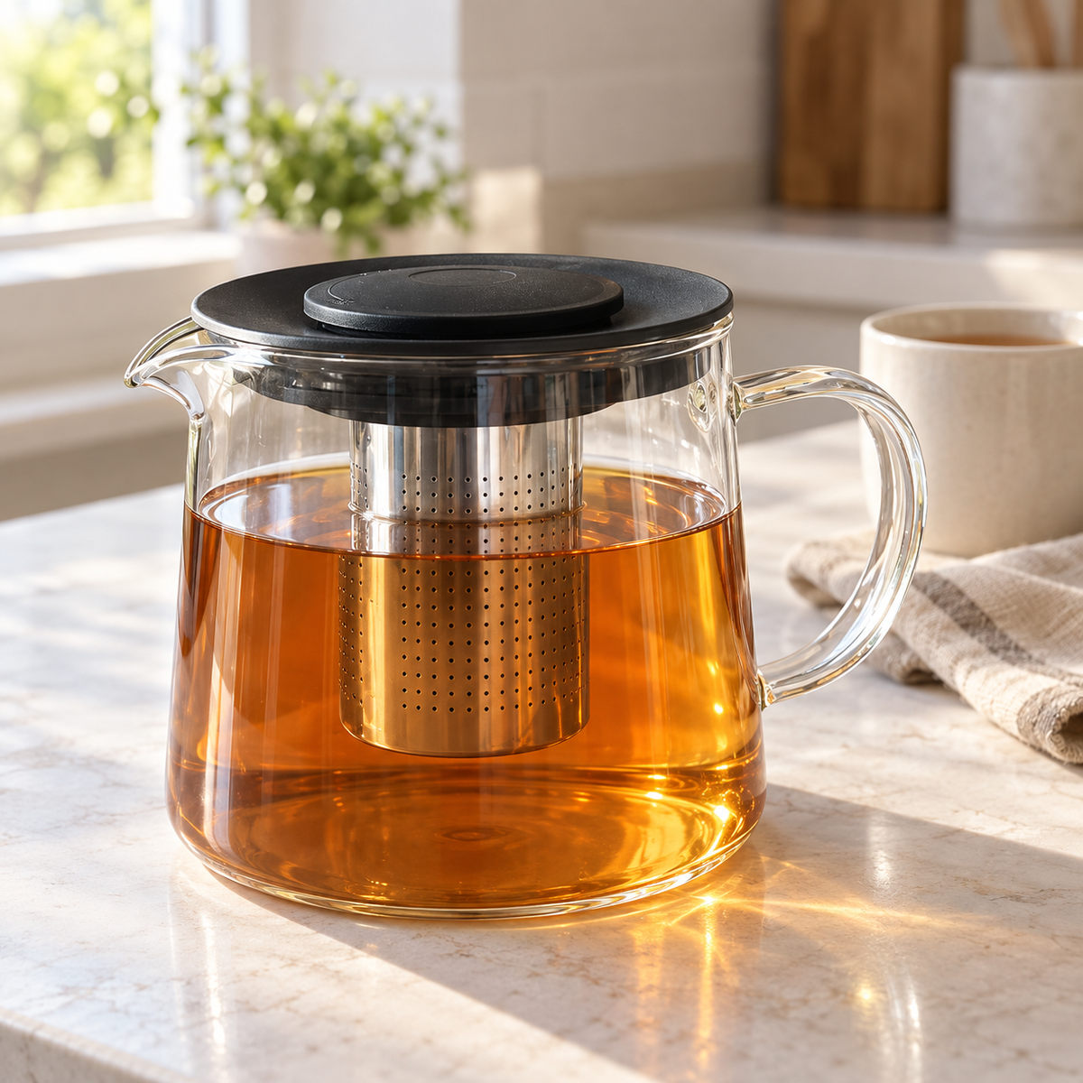 Teiera in Vetro Borosilicato da 1 Litro con Filtro Infusore in Acciaio Inox