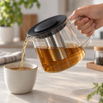 Teiera in Vetro Borosilicato da 1 Litro con Filtro Infusore in Acciaio Inox