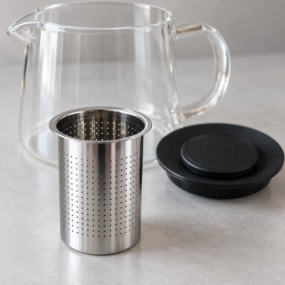 Teiera in Vetro Borosilicato da 1 Litro con Filtro Infusore in Acciaio Inox