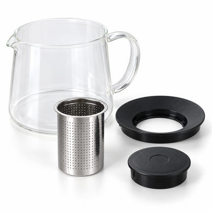 Teiera in Vetro Borosilicato da 1 Litro con Filtro Infusore in Acciaio Inox
