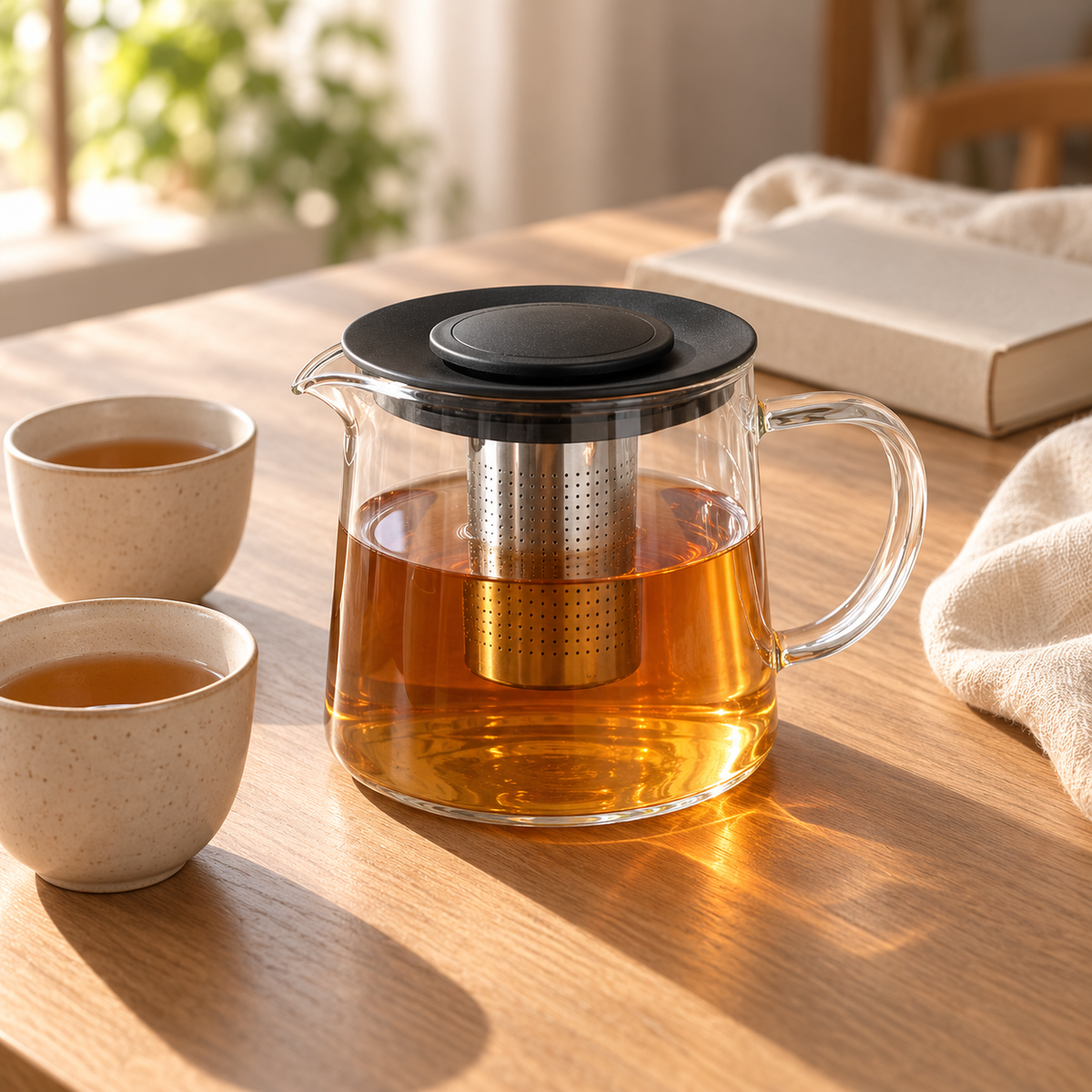 Teiera in Vetro Borosilicato da 1 Litro con Filtro Infusore in Acciaio Inox