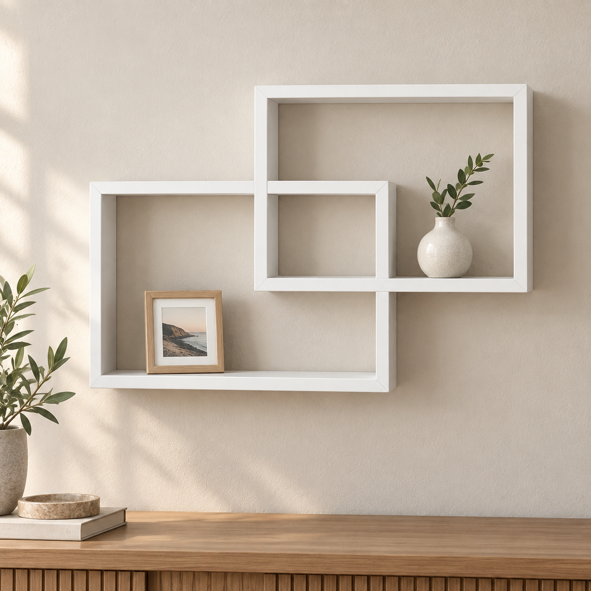 Set 2 Mensole da Parete a Incastro Design Geometrico L 40 cm - 3 Colori Assortiti