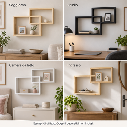 Set 2 Mensole da Parete a Incastro Design Geometrico L 40 cm - 3 Colori Assortiti
