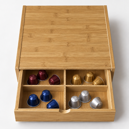 Cassetto Porta Capsule in Legno di Bambù con 4 Scomparti - Base Macchina Caffè