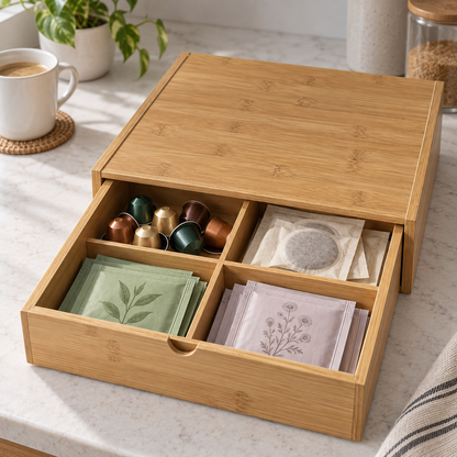 Cassetto Porta Capsule in Legno di Bambù con 4 Scomparti - Base Macchina Caffè